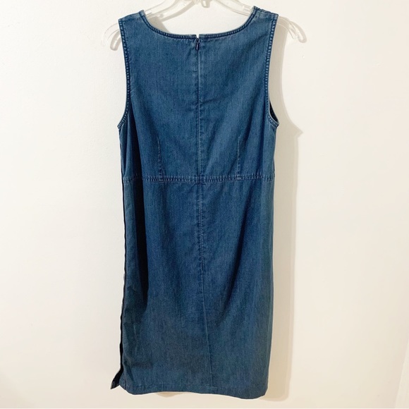Talbots Petites Sleeveless Denim Jean Dress Button Up the Side Rounded Neckline - Picture 3 of 9